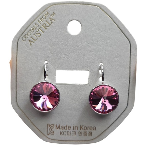 NEW Rose MedPink SwarovskiElements Crystal LeverbackEarrings13mmPlatinum Plated5